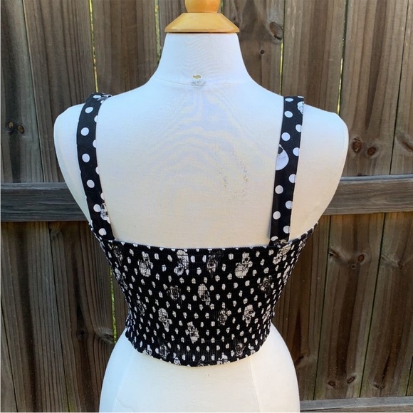 Black & White Polka Dot Skull & Rose Girls Crop Tank Top medium - Picture 7 of 8